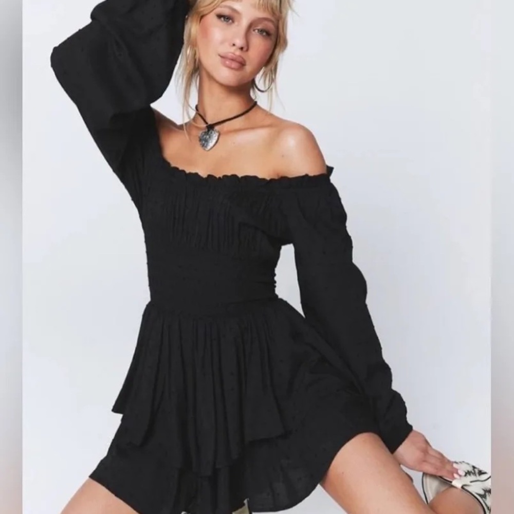 Princess Polly Love Galore Clip Dot Off The Shoulder Long Sleeve Romper